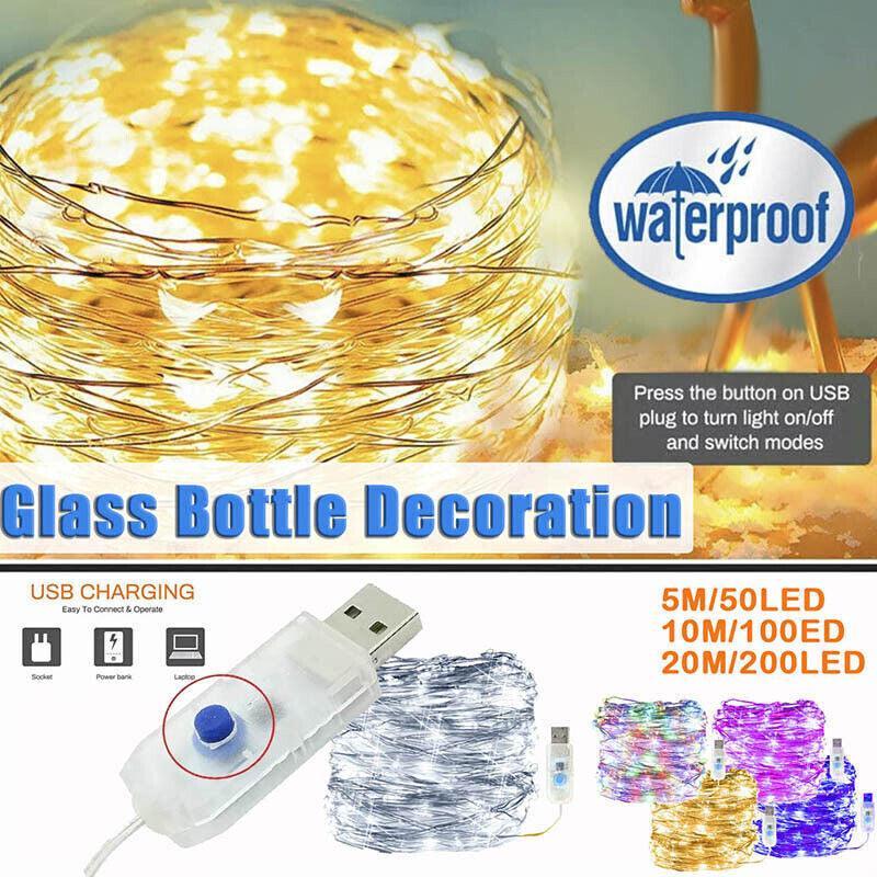 5M 10M 20M Usb Powered Copper Wire String Fairy Lights Xmas Wedding Party Home - Colourful(20m 200lights)