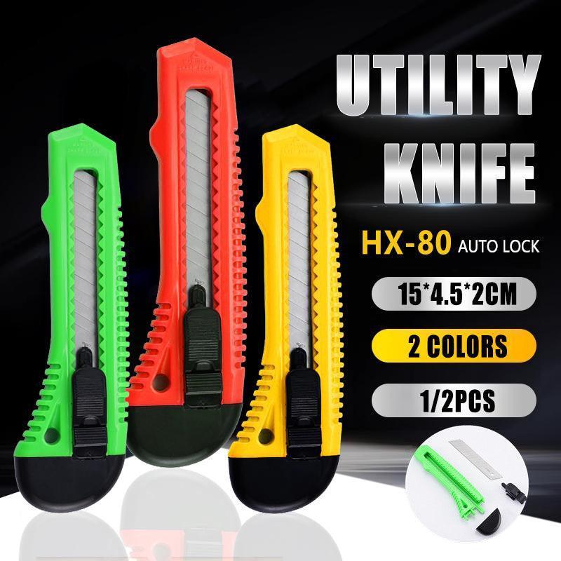 1/2/3PCS Utility Stanley Knife With Blades Blade Retractable Heavy Duty Box Cutter - Yellow-1PC