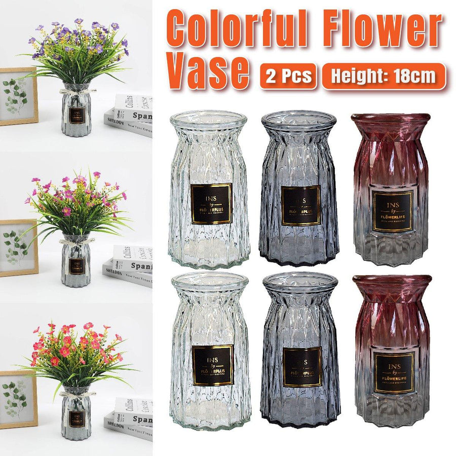2 Pcs Glass Vase Hydroponic Flower Arrangement Vase for Living Room Decoration - Transparent