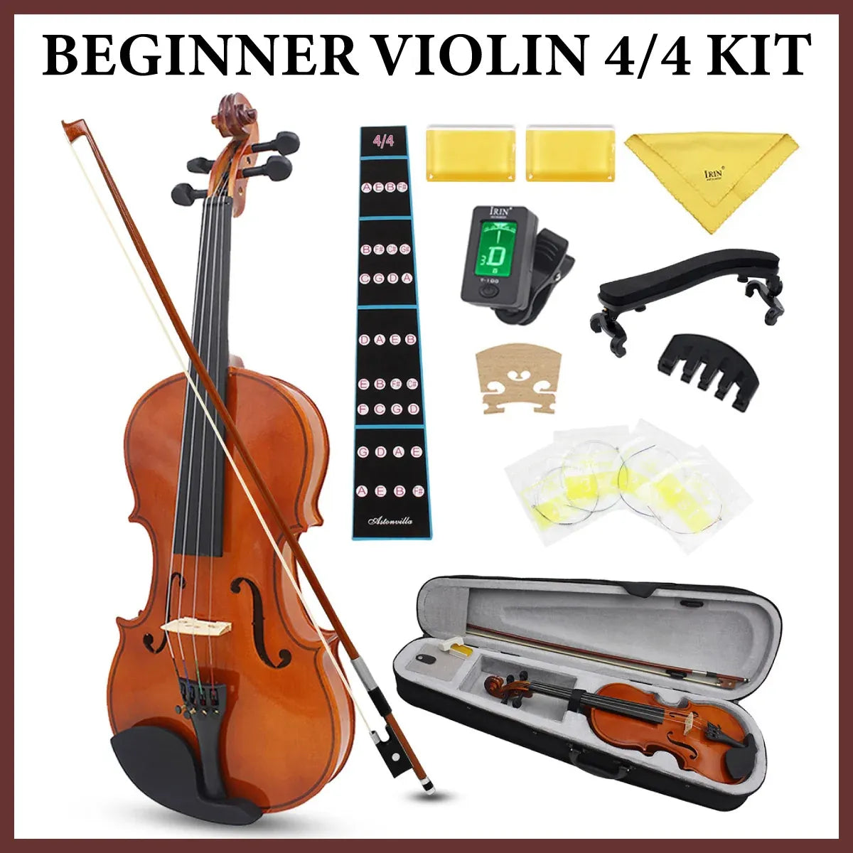 Beginner Violin 4/4 Set Durable Linden Wood for Kids Adults Learning