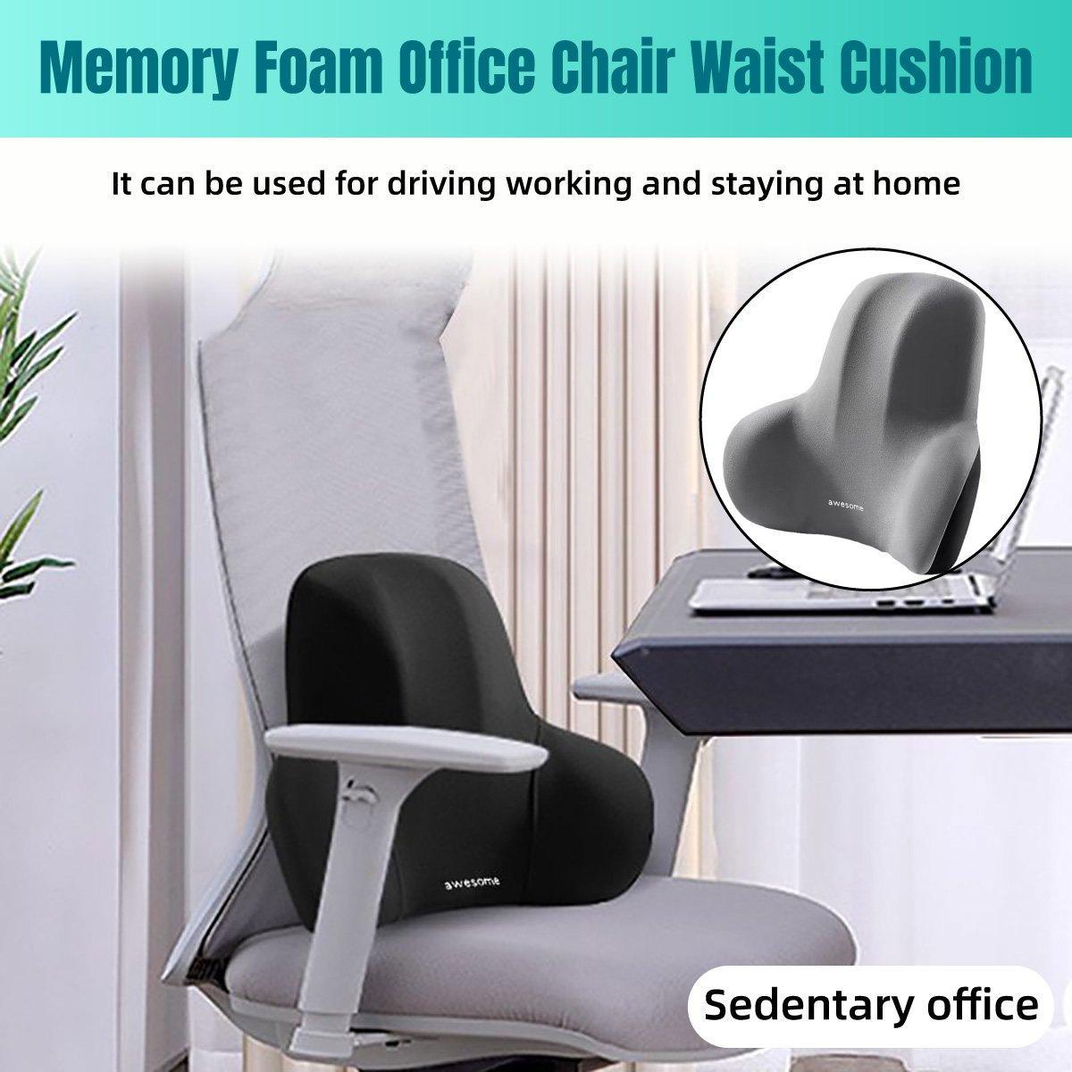Office Chair Back Support Lumbar Cushion Seat Memory Foam Lumbar Pillow Comfort - Black