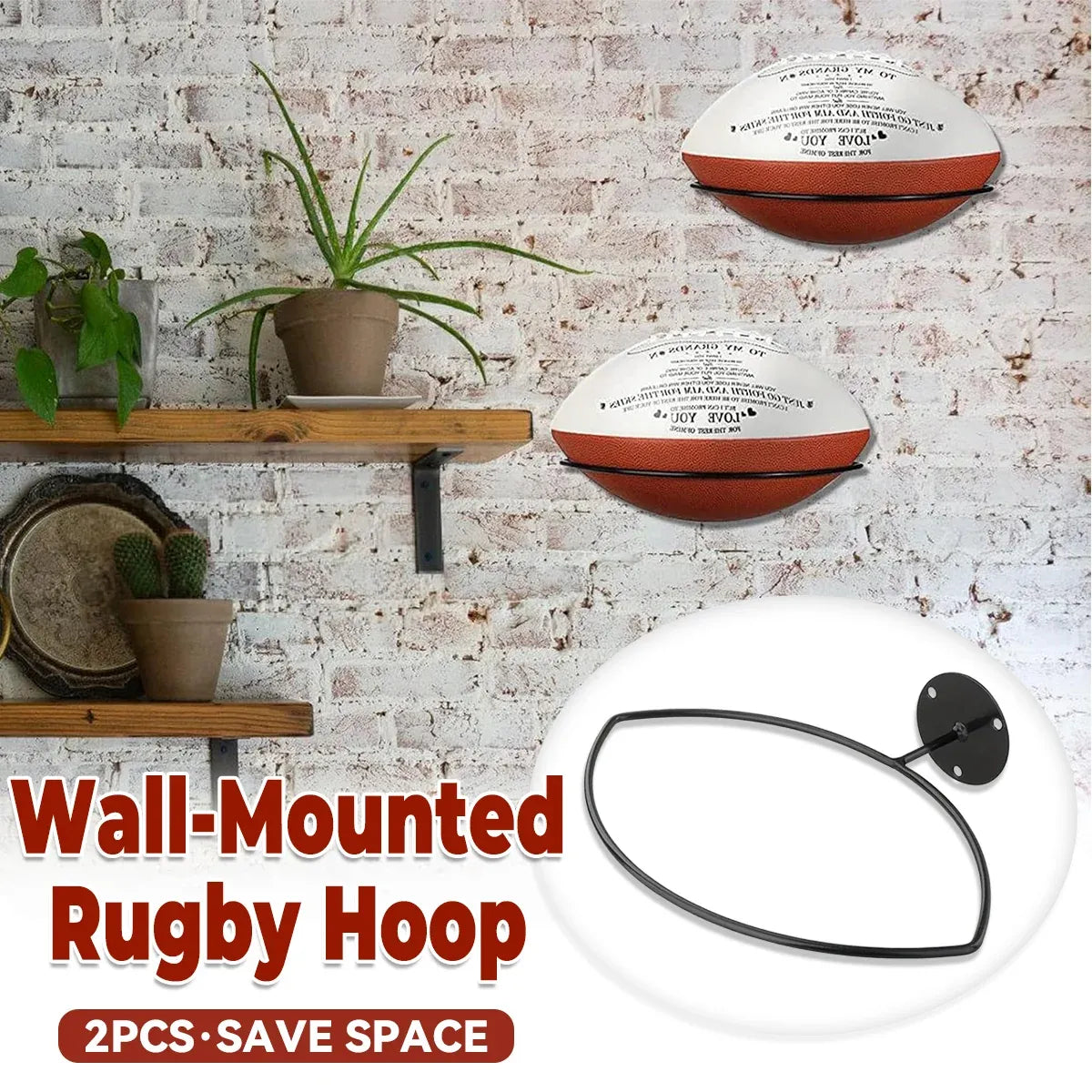 Wall Mounted Football Display Rack Metal Holder for Rugby Soccer Ball