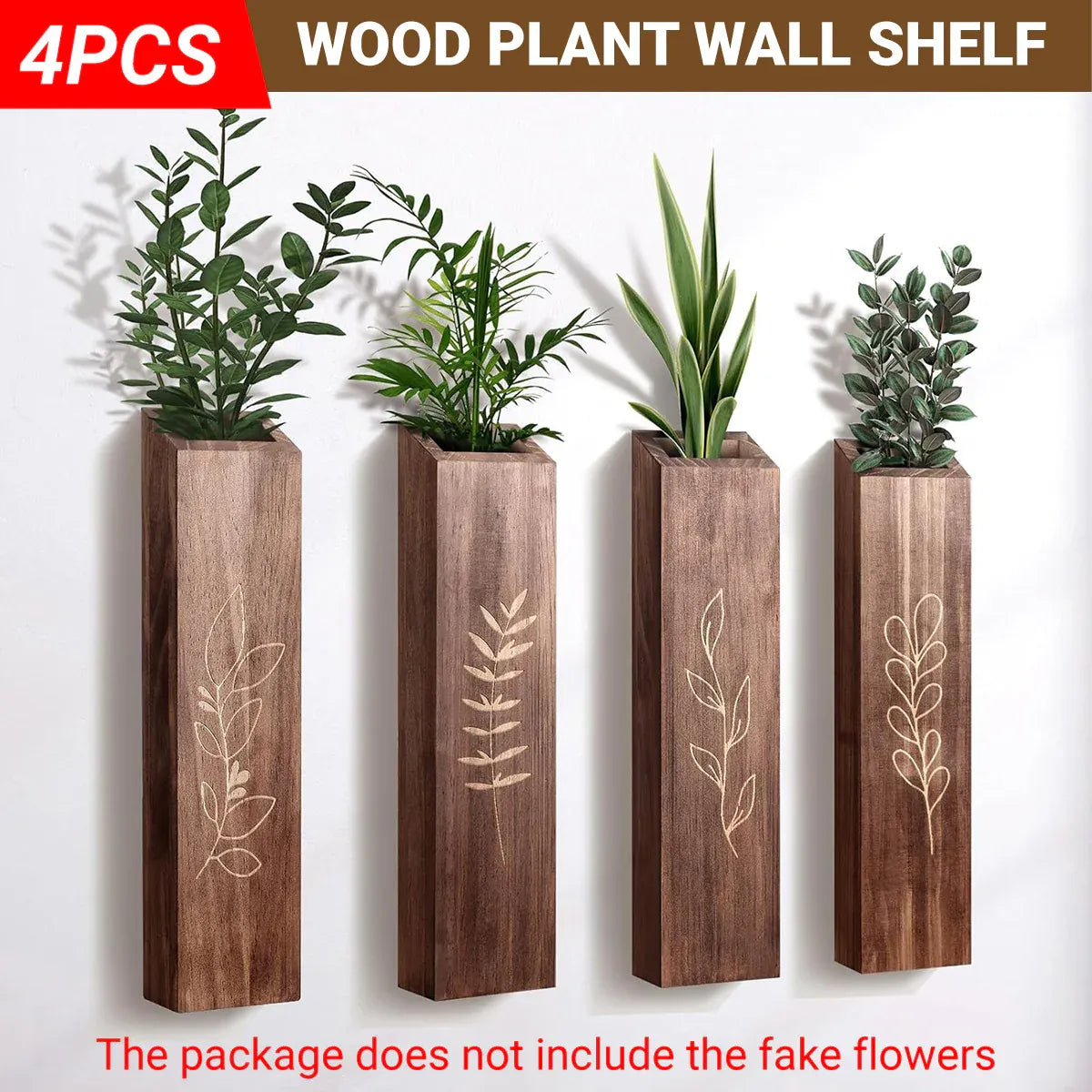 4PCS Wood Plant Wall Shelf Durable Aesthetic for Indoor Wall Decor Storage Use