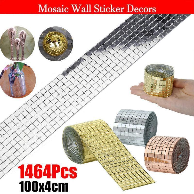 Diy Mini Mosaic Tiles Self-Adhesive Square Mirror Glass Wall Sticker Decors - Silver