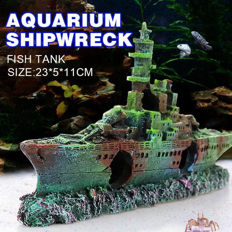 Aquarium Shipwreck Ship Fish Tank Resin Sunken Ship Fishing Hiding Pot Decor