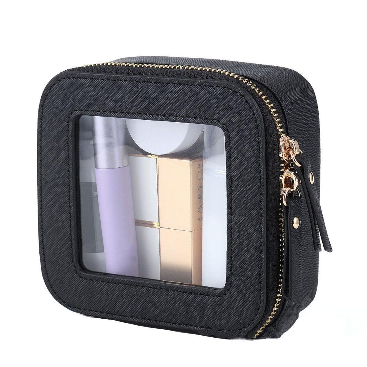 Clear Waterproof Travel Makeup Bag Portable Cosmetic Toiletry Organizer Box - Black