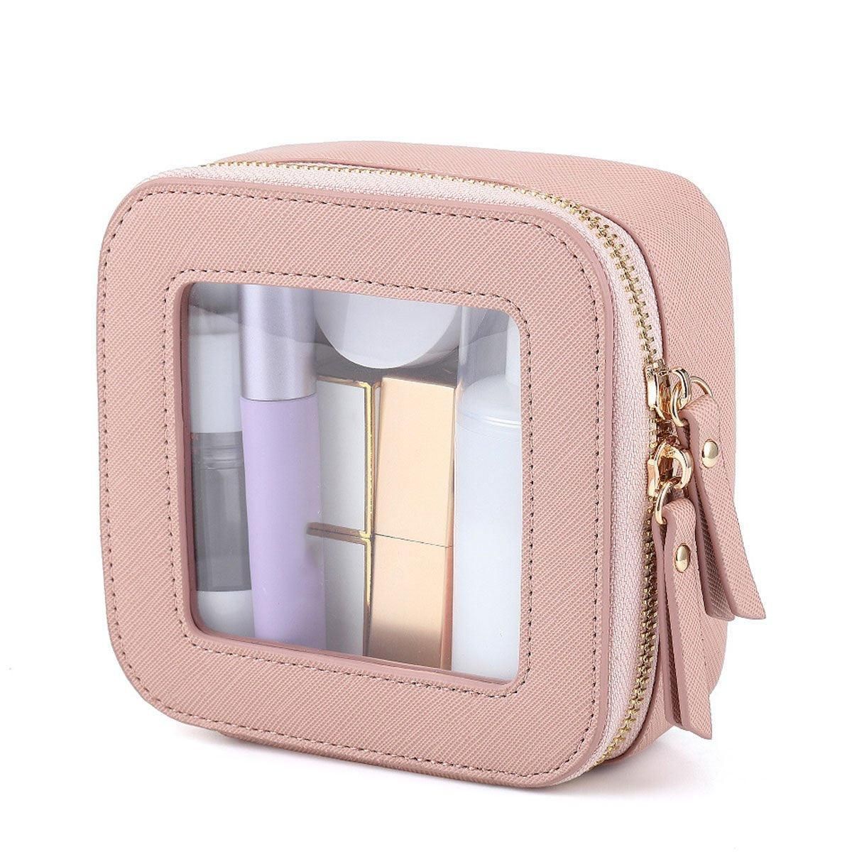Clear Waterproof Travel Makeup Bag Portable Cosmetic Toiletry Organizer Box - Pink