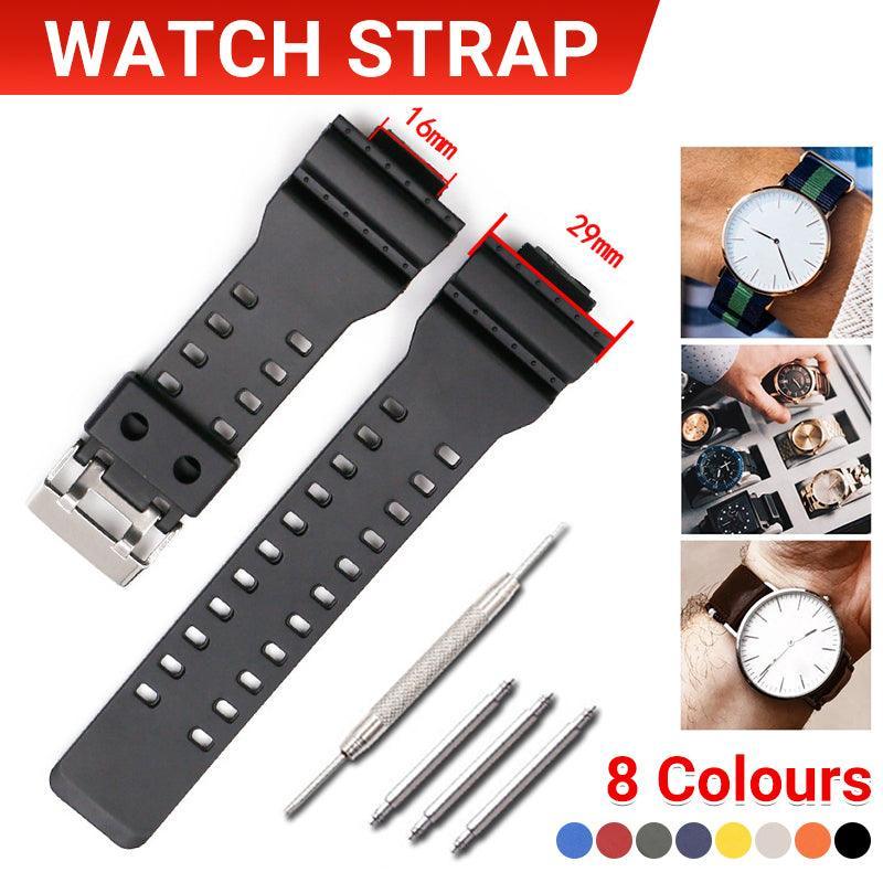 16mm TPU Watch Strap Compatible with G Series GA100 G8900 GW8900 with Tool Pins - Black