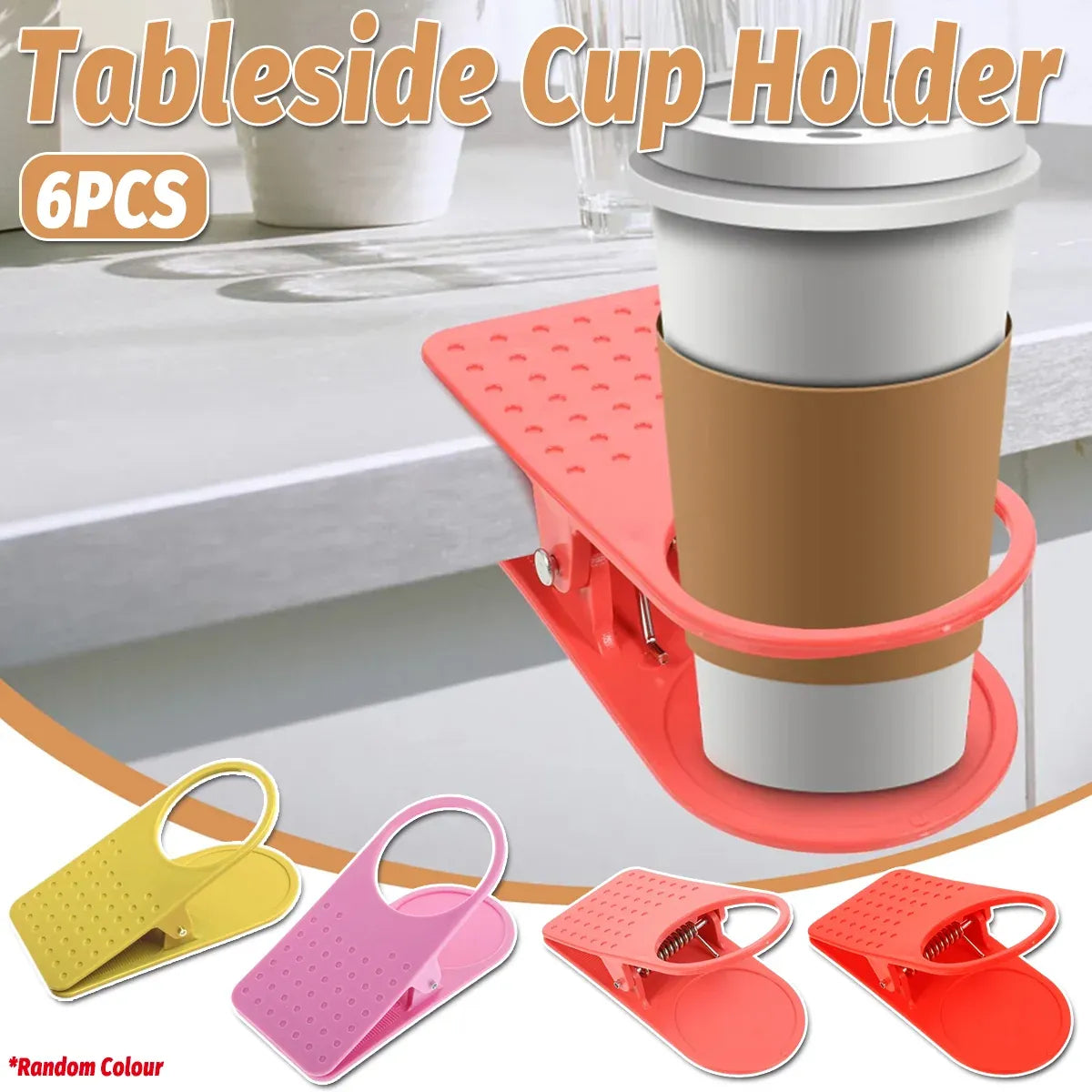 6PCS Plastic Clip On Cup Holder Desk Table Clamp Drink Bottle Coffee Mug Stand