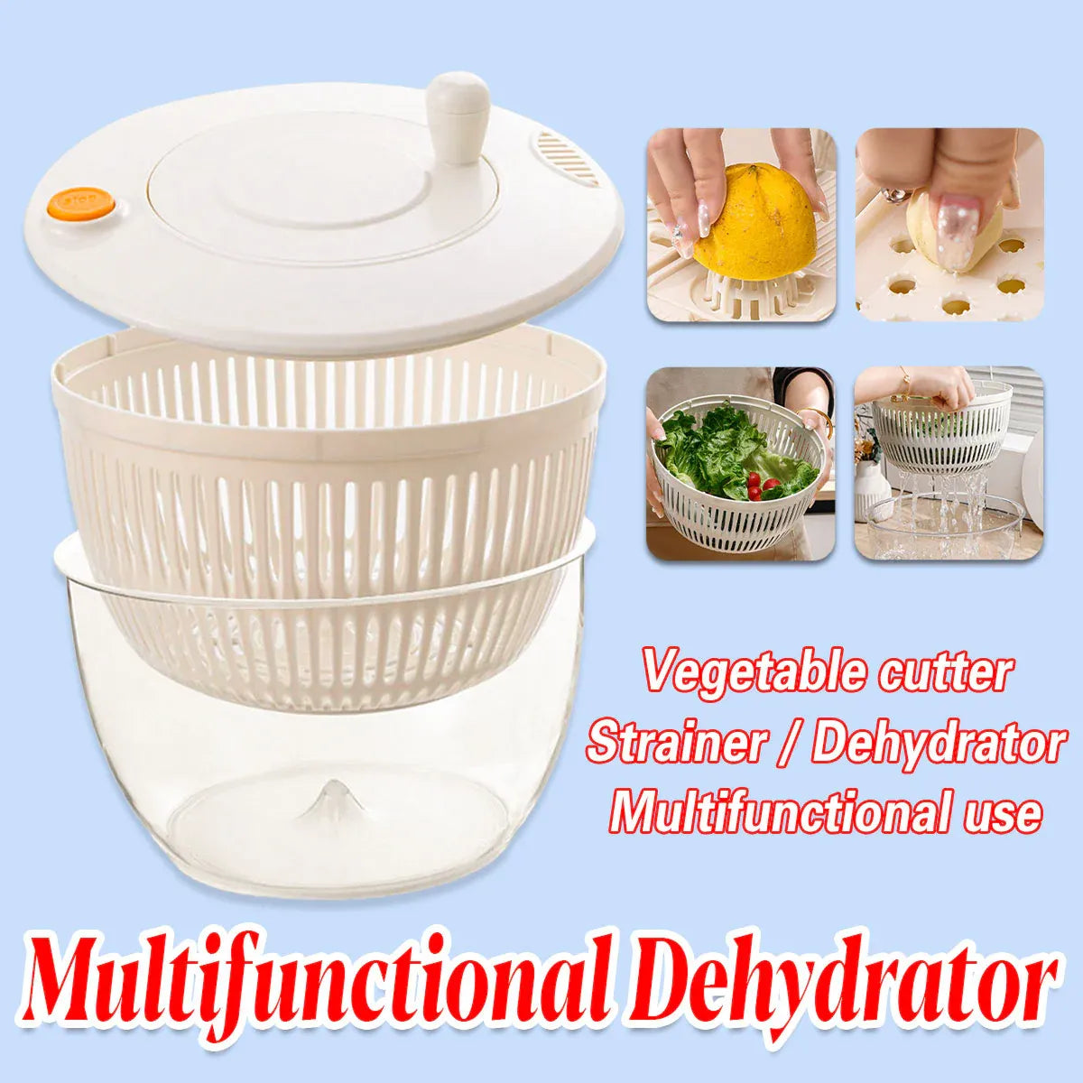Salad Spinner Vegetable Dryer Fruit Dehydrator Multi Functional Kitchen Tool