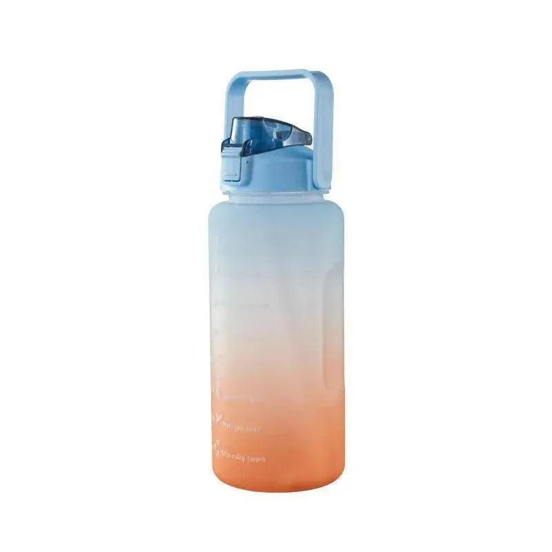2L Large Water Bottle Straw Time Gradient Cup Fitness Jugs Sport Gym Training - Blue