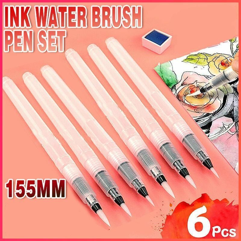 6PCS Water Brush Pen Set for Watercolour Calligraphy and Painting