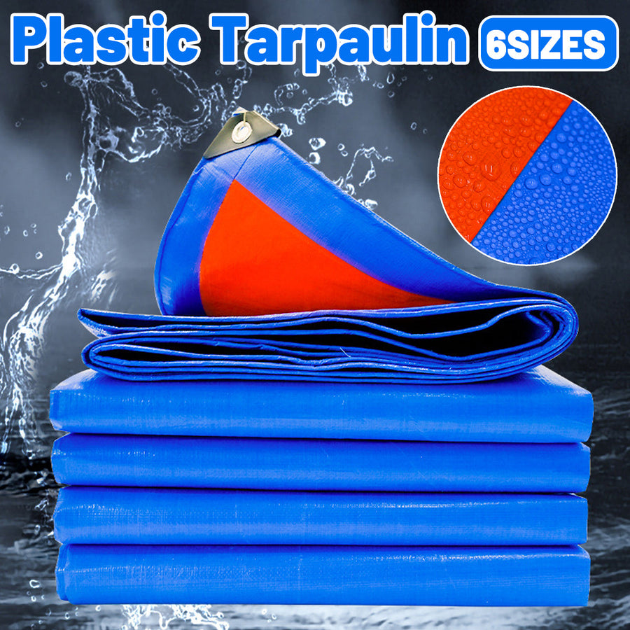 Waterproof Plastic Tarp Cover Heavy Duty Ground Sheet Rainproof Dustproof Blue - 2x3m