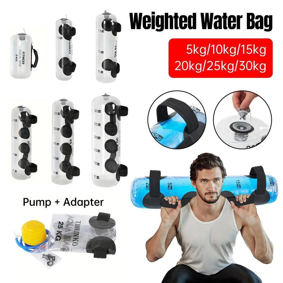 Adjustable Inflatable Water Weight Bag for Fitness Squat Strength Training Bag - 15kg