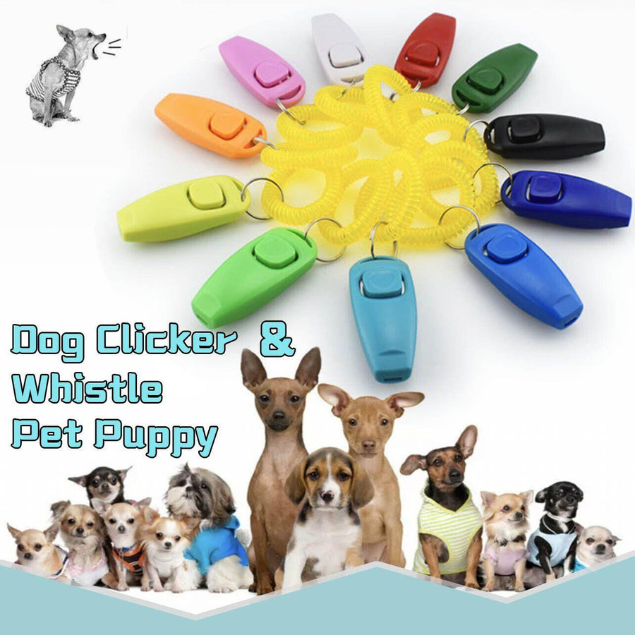 Dog Whistle and Clicker Set for Training Stop Barking Obedience Tool Combo - White
