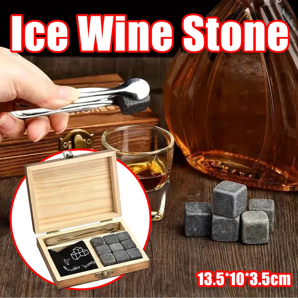 Ice Wine Stone Wooden Box Wine Set Wine Accessory Gift Box Portable Storage