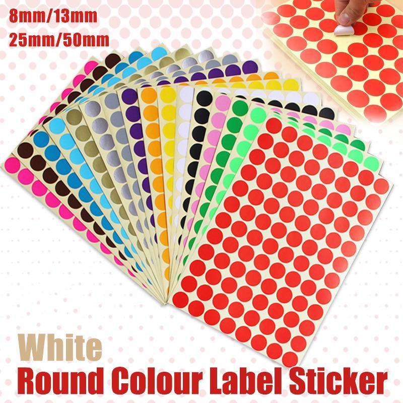8/13/25/50mm Colour Sticker Dots Adhesive Round Labels Circular Scrapbooking White - 100mm*2 Dots