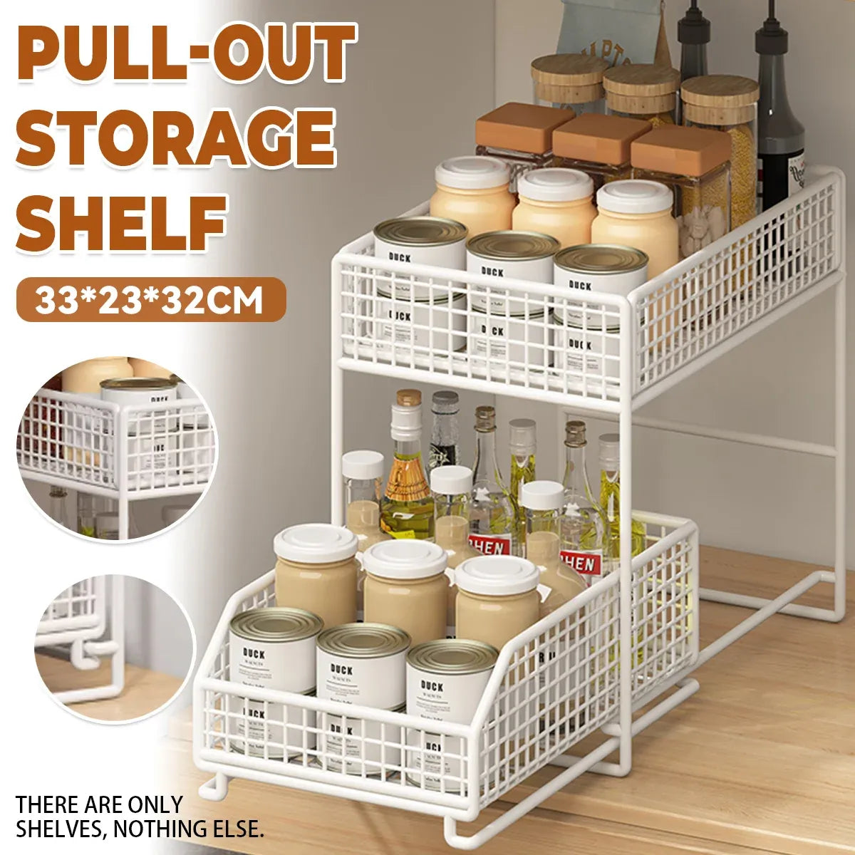 Pull Out Storage Shelf 2 Tier Kitchen Organizer Under Sink Pantry Rack