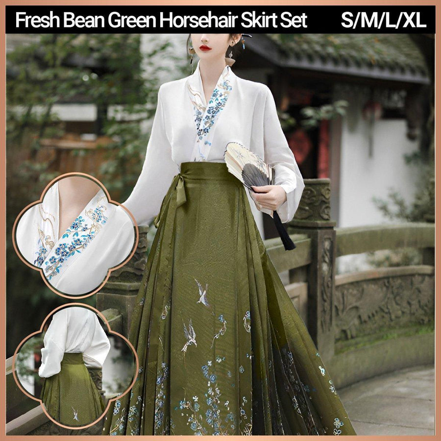 Spring Autumn Hanfu Set for Women Improved Daily Wear Commuting Horse Skirt - Blouse-S
