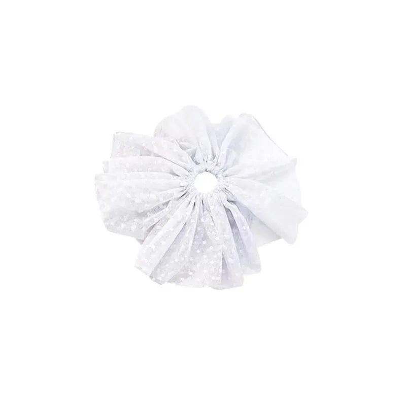 Oversized Polka Dot Lace Hair Bands Hairband Girls Ponytail Tie Elastic Hair - White-S