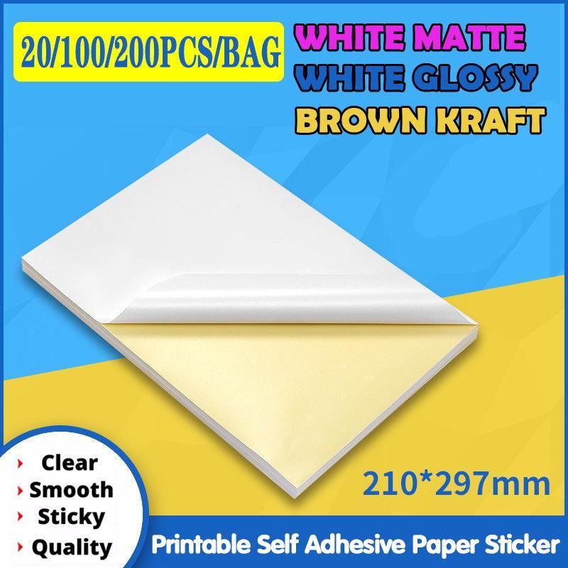 A4 Self Adhesive Sticker Paper Sheet Label Laser Inkjet Print Mailing Address - White Glossy 2x1 *20 PCS
