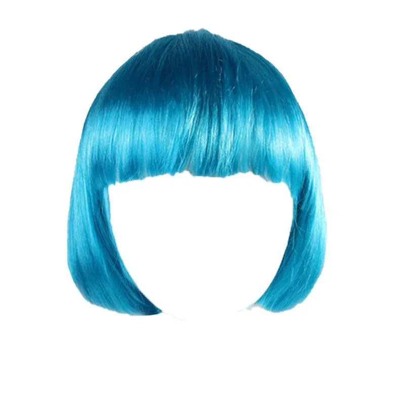 Short Bob Wig with Bangs for Women Synthetic Cosplay Party Hair in 14 Colours - Light Blue