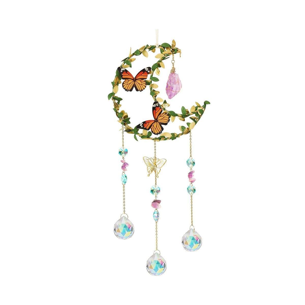 Sun Catcher Butterfly Flower Crystal Moon Wind Chimes Natural Garden Pendant - Moon1