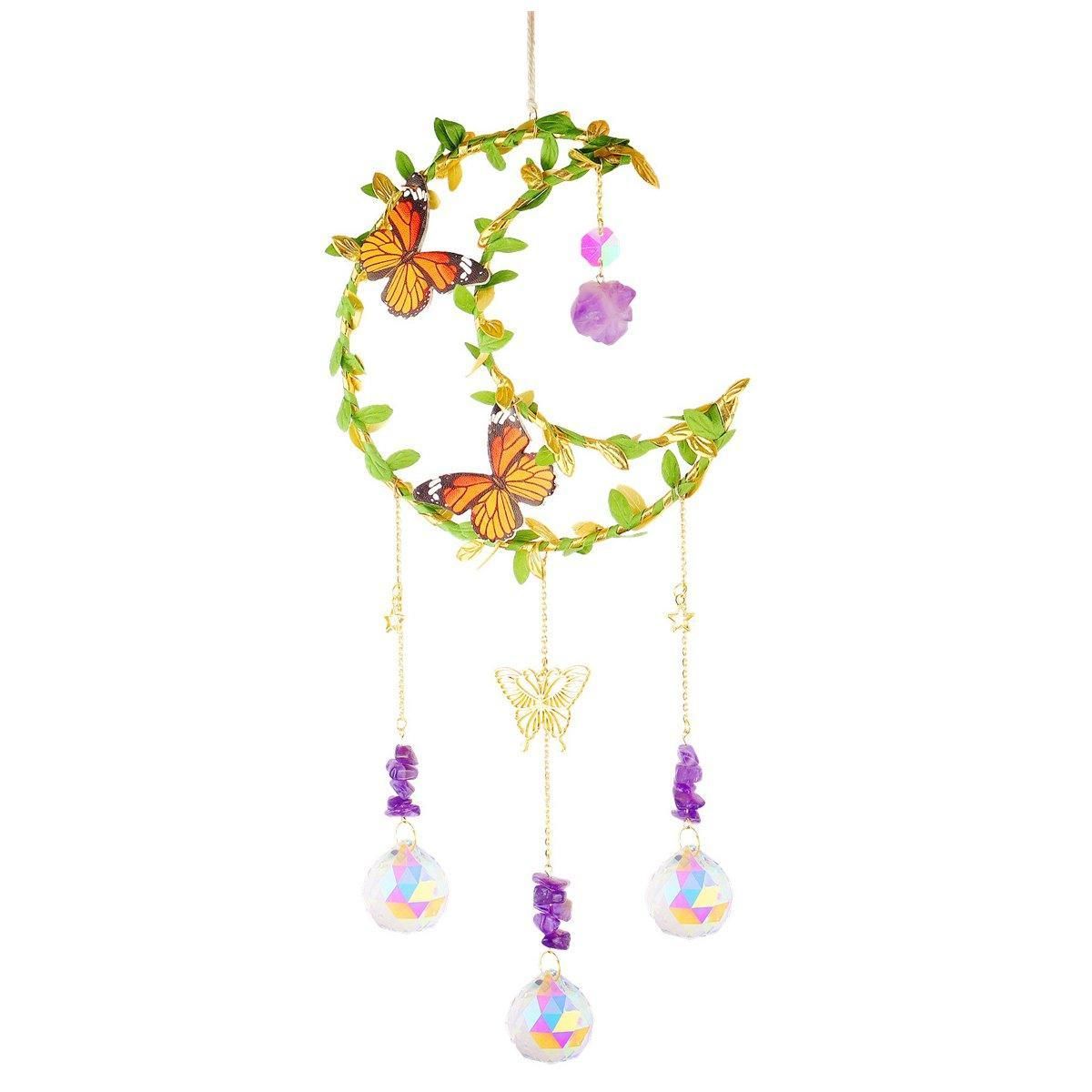 Sun Catcher Butterfly Flower Crystal Moon Wind Chimes Natural Garden Pendant - Moon2