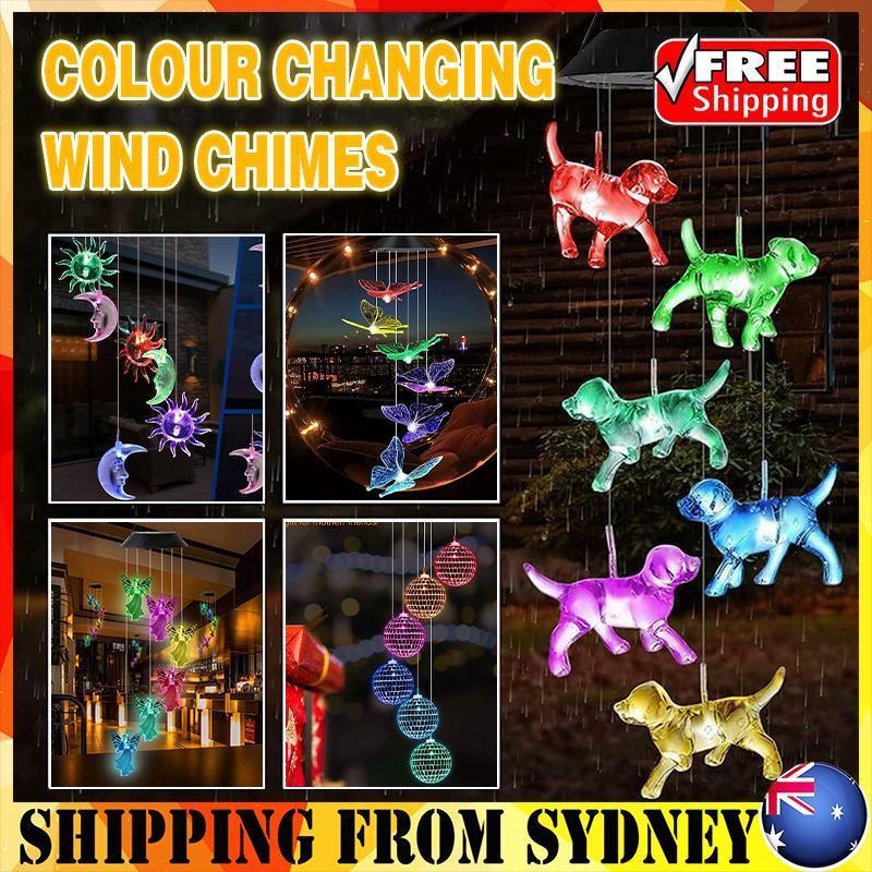 Colour Changing Wind Chimes LED Light Hanging Decor Outdoor Solar Powered Garden - Ball