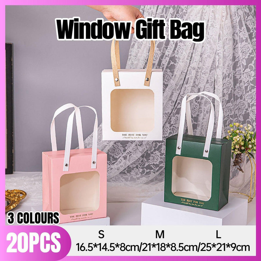 20pcs Translucent Gift Bags Packaging Tote Birthday Party Favors Candy Bags - Pink-M Size