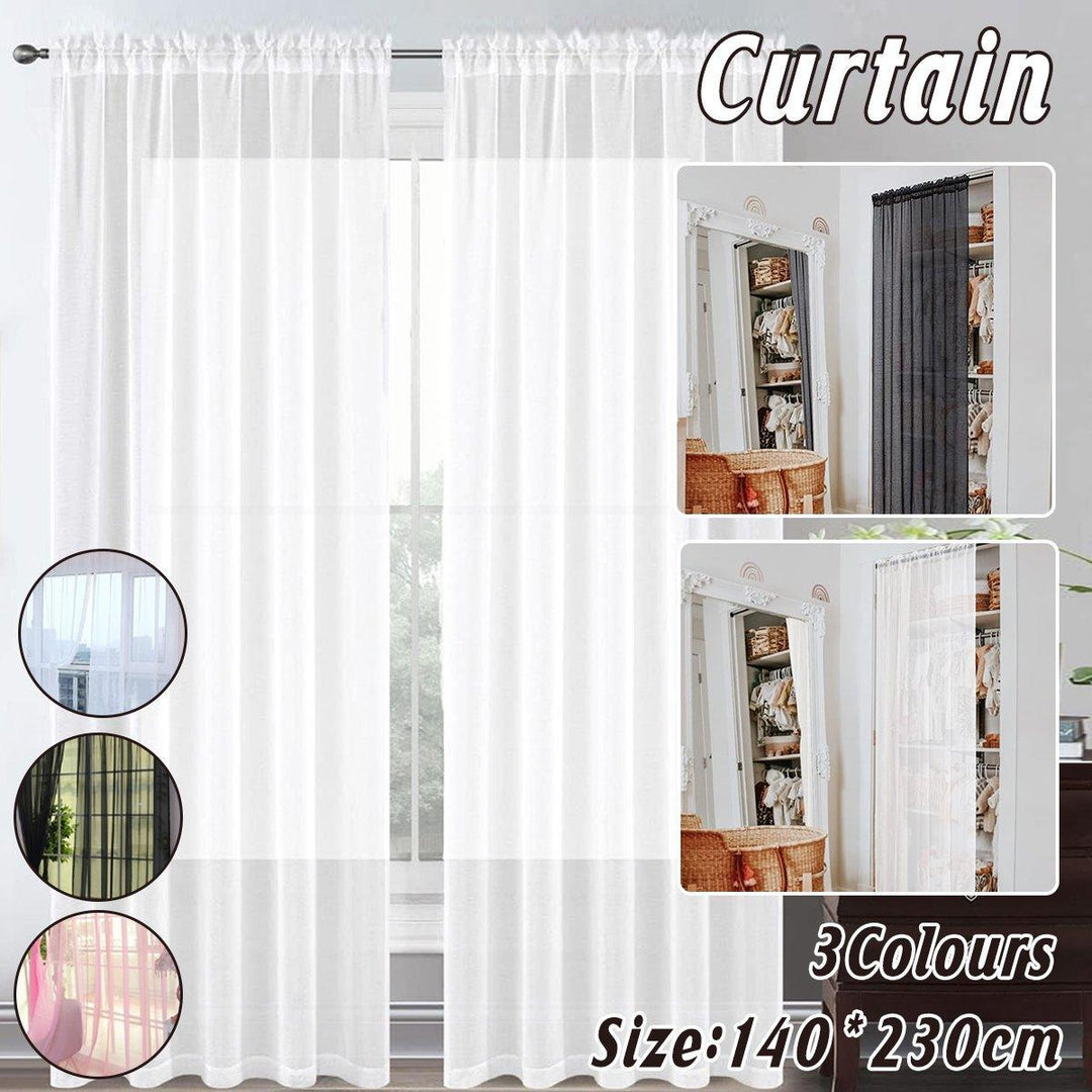 Sheer Voile Curtains Rod Pocket Window Panel for Bedroom 140cm x 230cm Drapes - Black