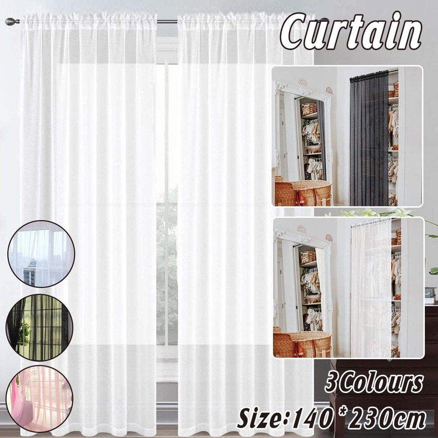 Sheer Voile Curtains Rod Pocket Window Panel for Bedroom 140cm x 230cm Drapes - Black