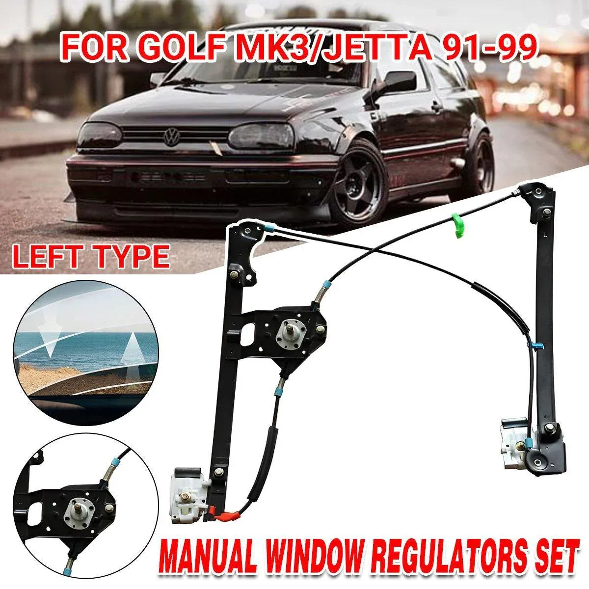 For Volkswagen Golf Jetta 91-99 Manual Window Lifter Regulator 1H0837401 402