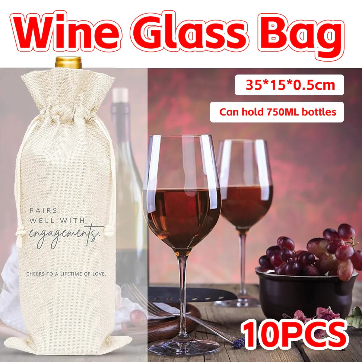 10CPS Wine Bottle Gift Bag Single Bottole for Christmas Birthday Party Present