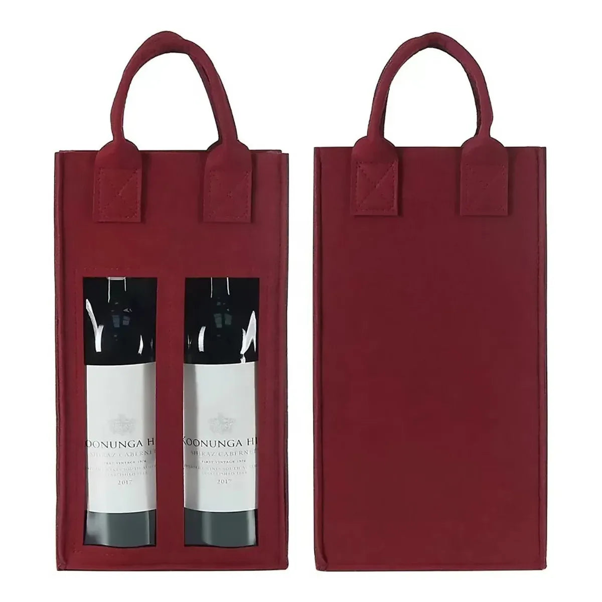 5PCS Handheld Wine Gift Bags Double-Bottle Design with Clear Window Portable - Burgundy