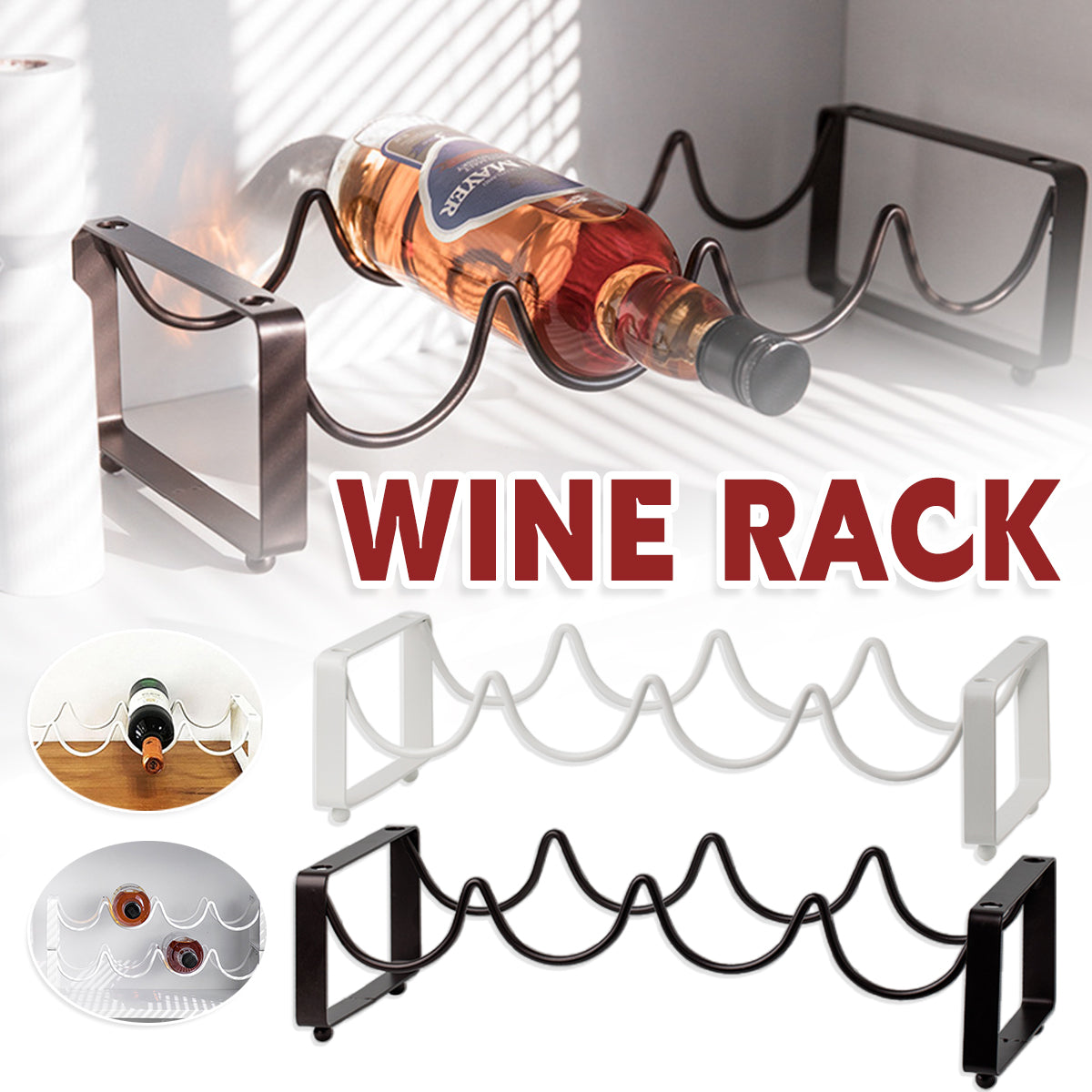 Iron Wine Rack Bottle Holder Metal Display Stand Tabletop Decorative Storage - Brown