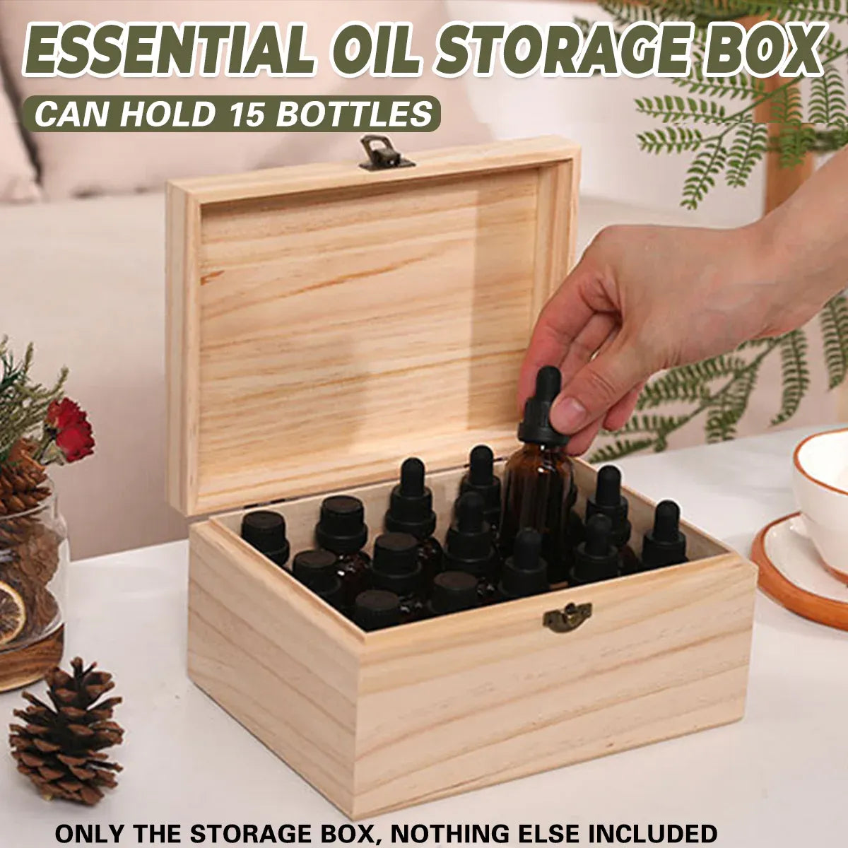 Large Capacity Solid Wood 15-Slot Essential Oil Storage Box Dustproof Durable