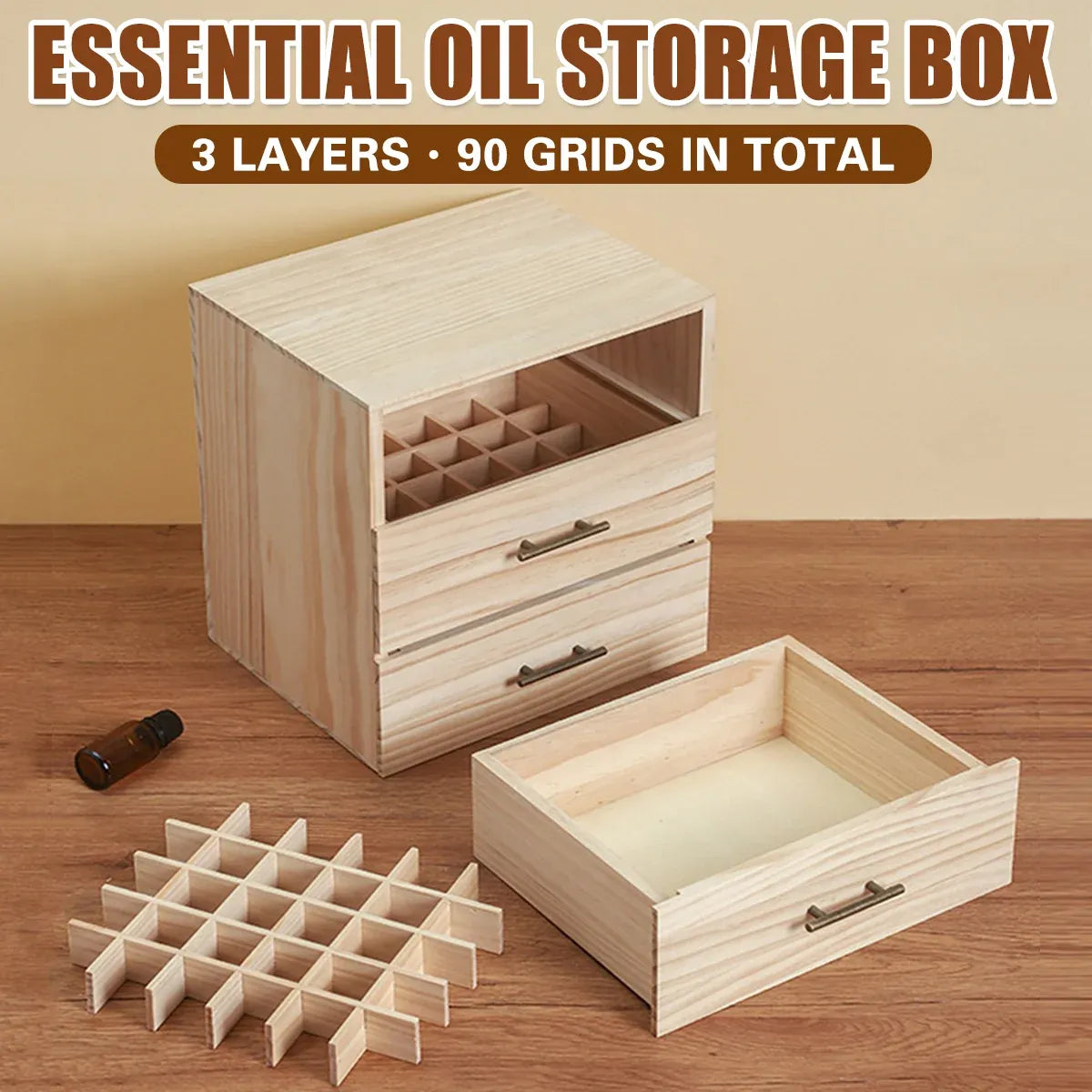 Large Capacity Essential Oil Storage Box 3-Layer Drawers 90 Grids Organizer