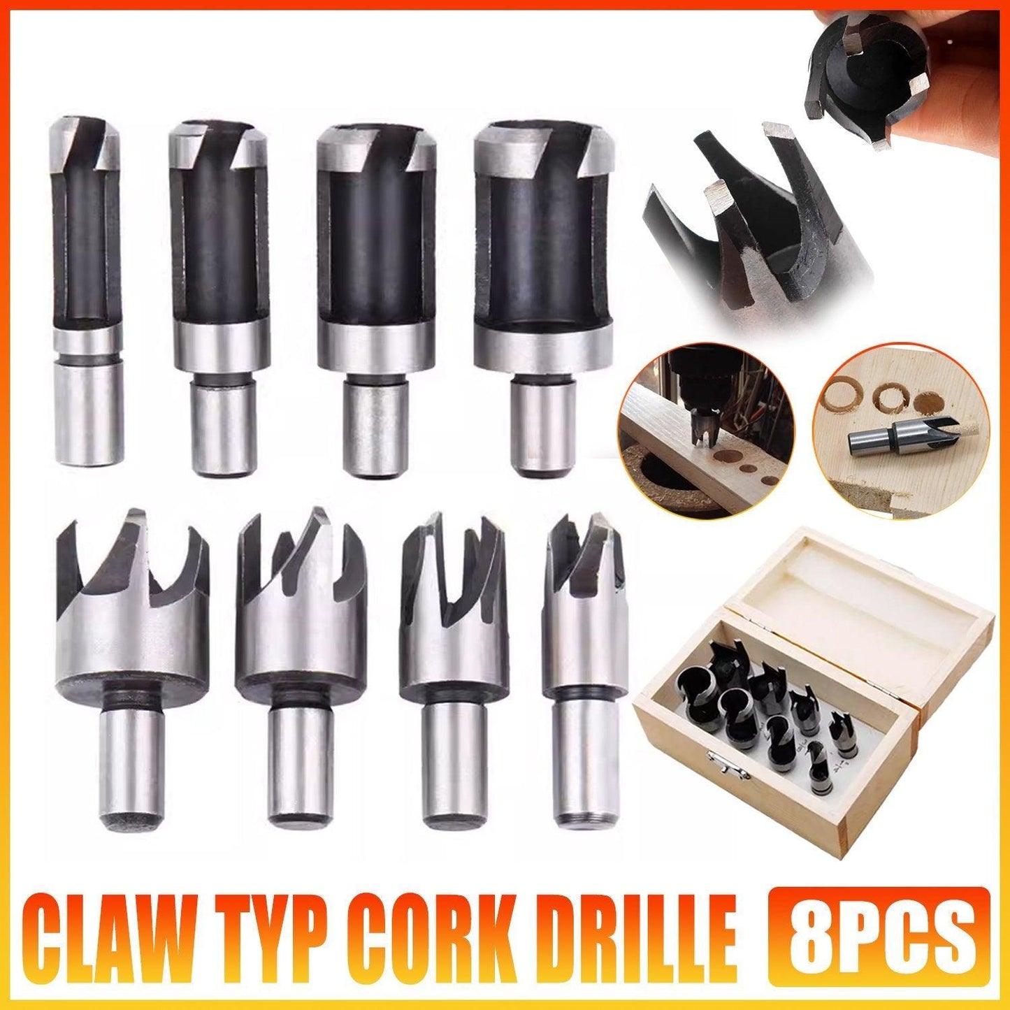 8 PCS Wood Plug Hole Cutter Dowel Maker Cutting Tools Shank Drill Bits With Box