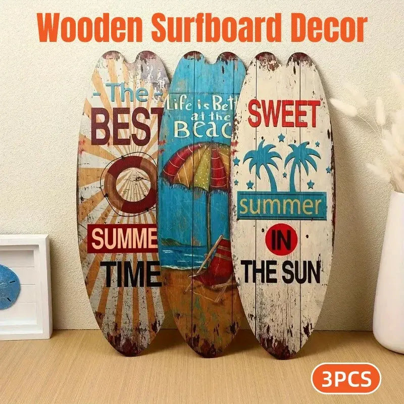 Wooden Surfboard Wall Sign 3PCS Vintage Beach Quote Coastal Decor Hanging Set