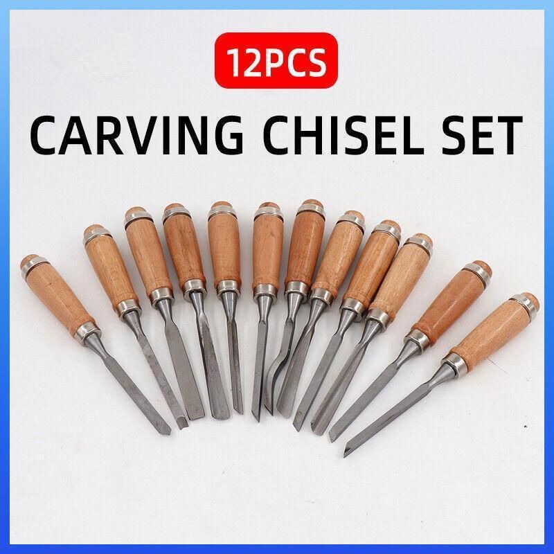 12PCS Wood Carving Chisel Set with Hardwood Handles for Woodturning and DIY