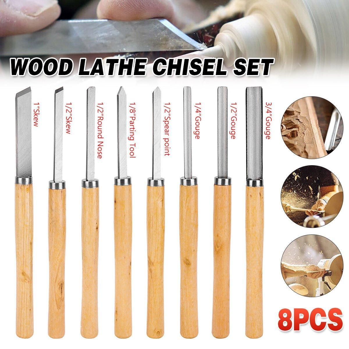 8X Heavy Duty HSS Wood Lathe Chisel Set Turning Wood Tools Carving GougeDurable
