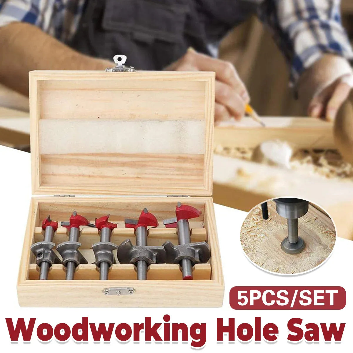 5PCS Woodworking Hole Saw Set Sturdy Durable for Wood Processing Openings Use