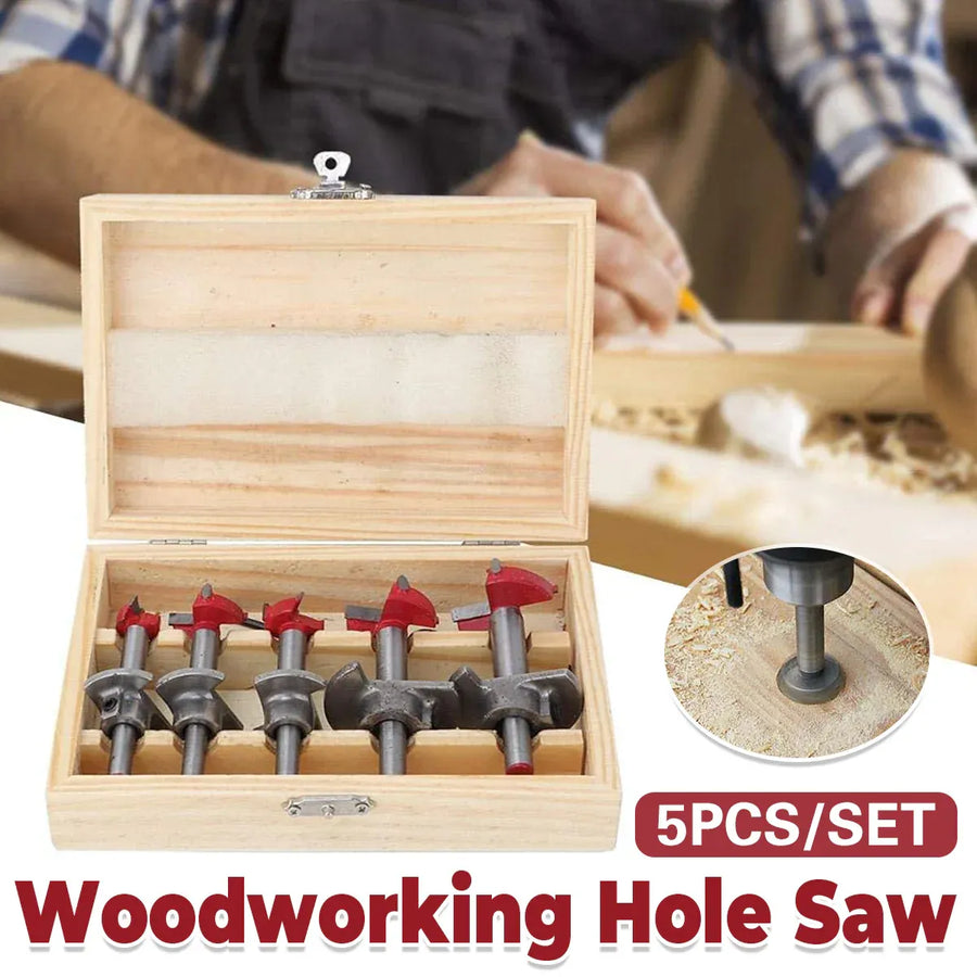 5PCS Woodworking Hole Saw Set Sturdy Durable for Wood Processing Openings Use