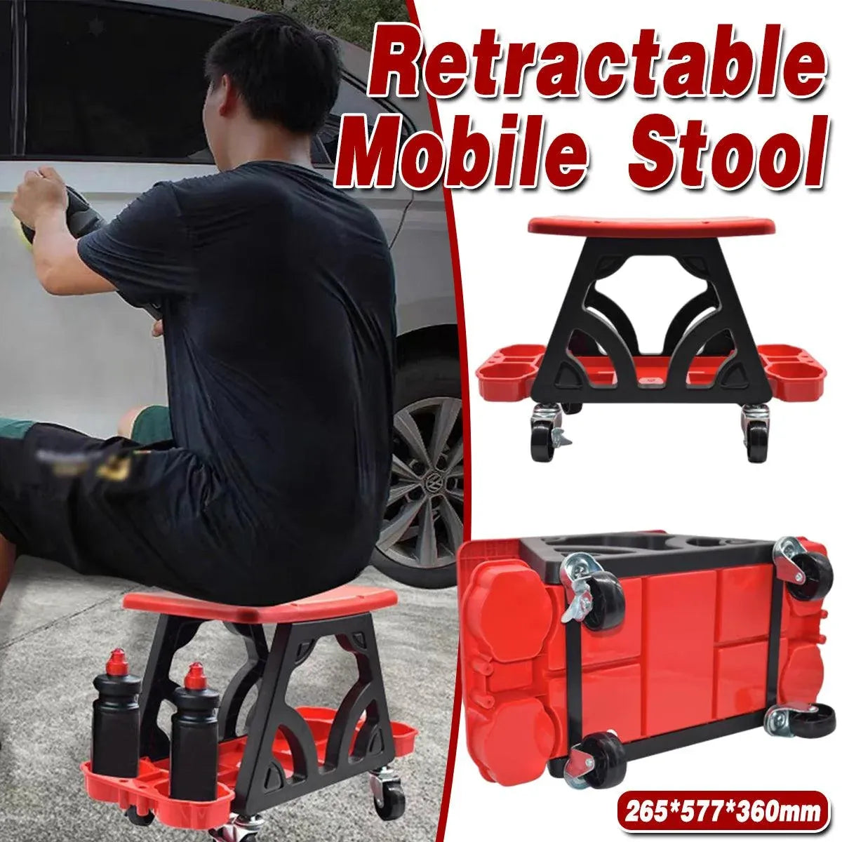 Heavy Duty Car Detailing Stool Chair Auto Workshop Bench with Storage Tray Seat