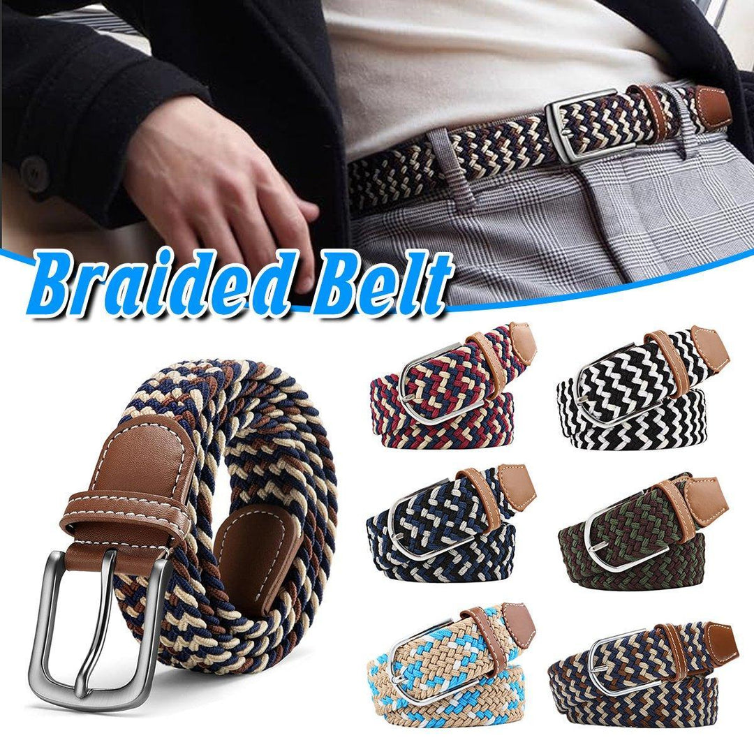 Unisex Braided Belt Casual Canvas Belt Adjustable Stretch Belt for Men Women - Green-Coffee