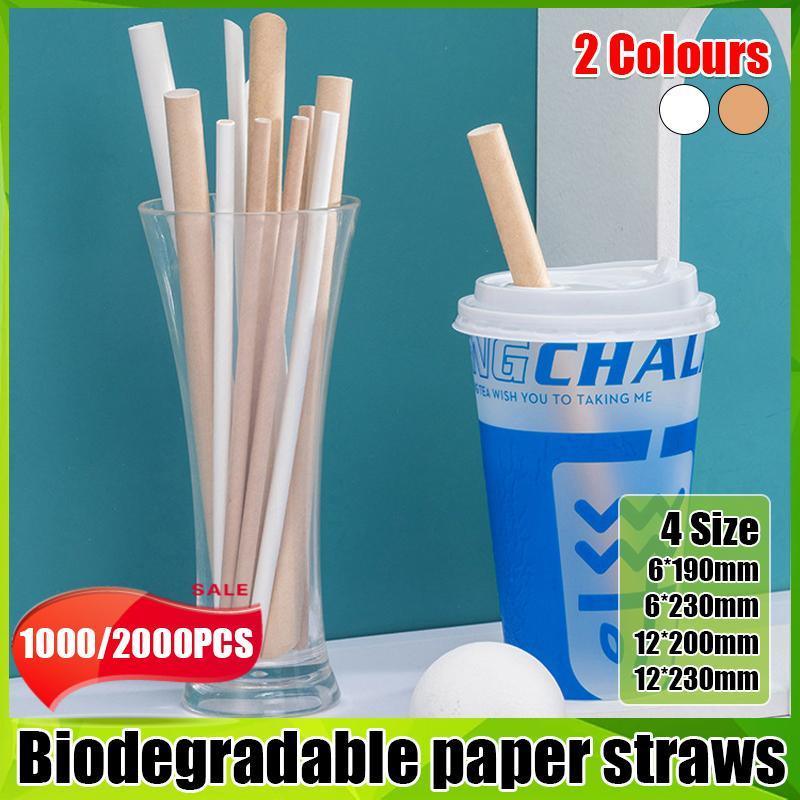 1000-2000pcs Colourful Paper Drinking Straws FOIL Metallic Party - Kraft-6*190mm 2000PCS