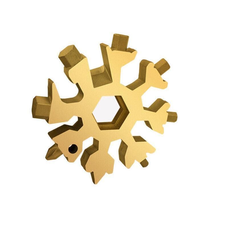 18 In 1 Stainless Multi-Tool Snowflake Keychain Wrench Screwdriver Bottle Opener - Gold