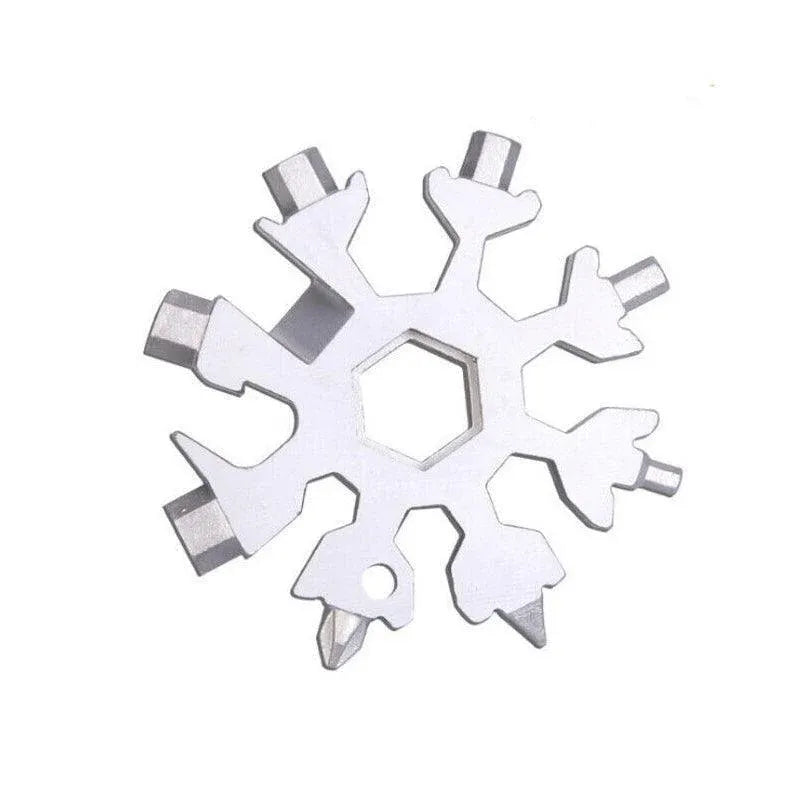 18 In 1 Stainless Multi-Tool Snowflake Keychain Wrench Screwdriver Bottle Opener - Silver