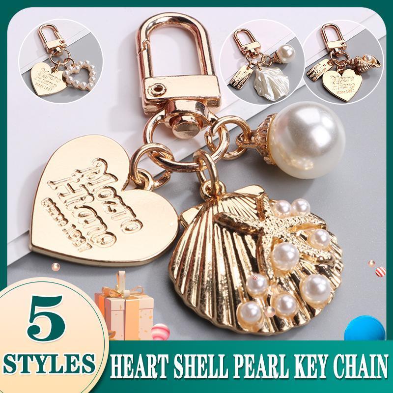 Womens Cute Key Rings Shell Heart Pearl Shape Keychain Charm Bag Hanger Pendants - 5